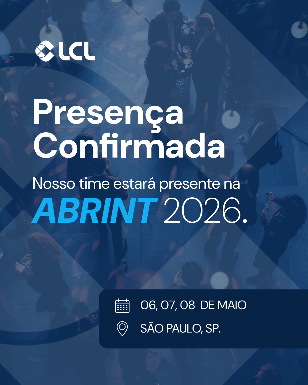 Arte da LCL confirmando presença na Abrint 2026