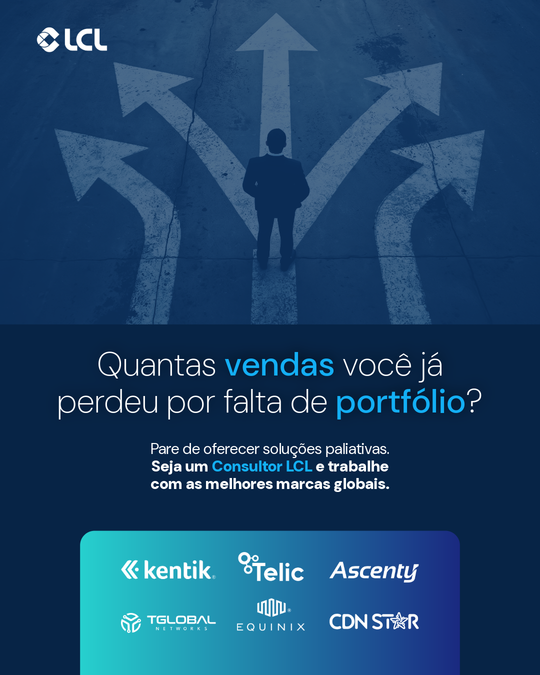 Arte da LCL apresentando seu portfólio de soluções